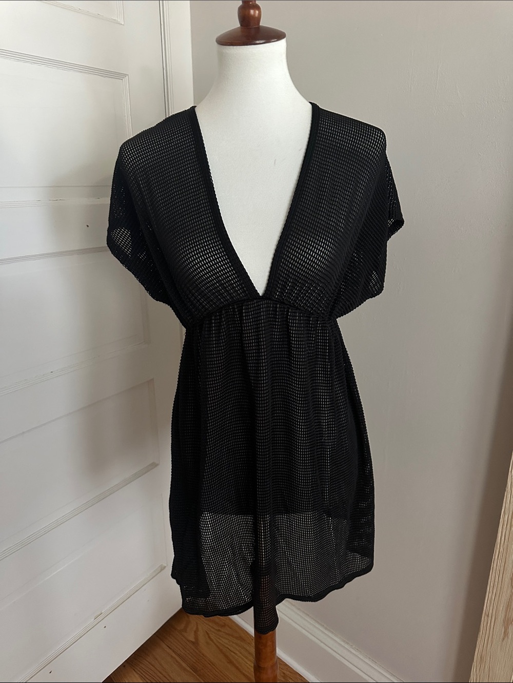 Jordan Taylor Black Mesh V-Neck Swim Coverup